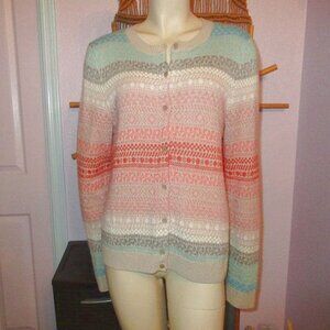 Talbots Fair Isle Cardigan Sweater Size L Button Up Soft Wool Blend Cabincore